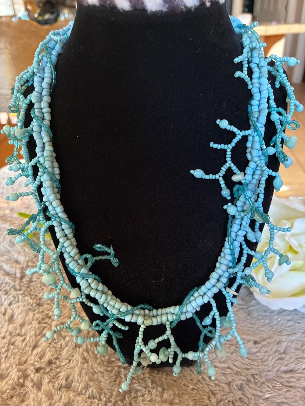 Handcrafted Turquoise Beaded Fringe Necklace - Women Jewelry